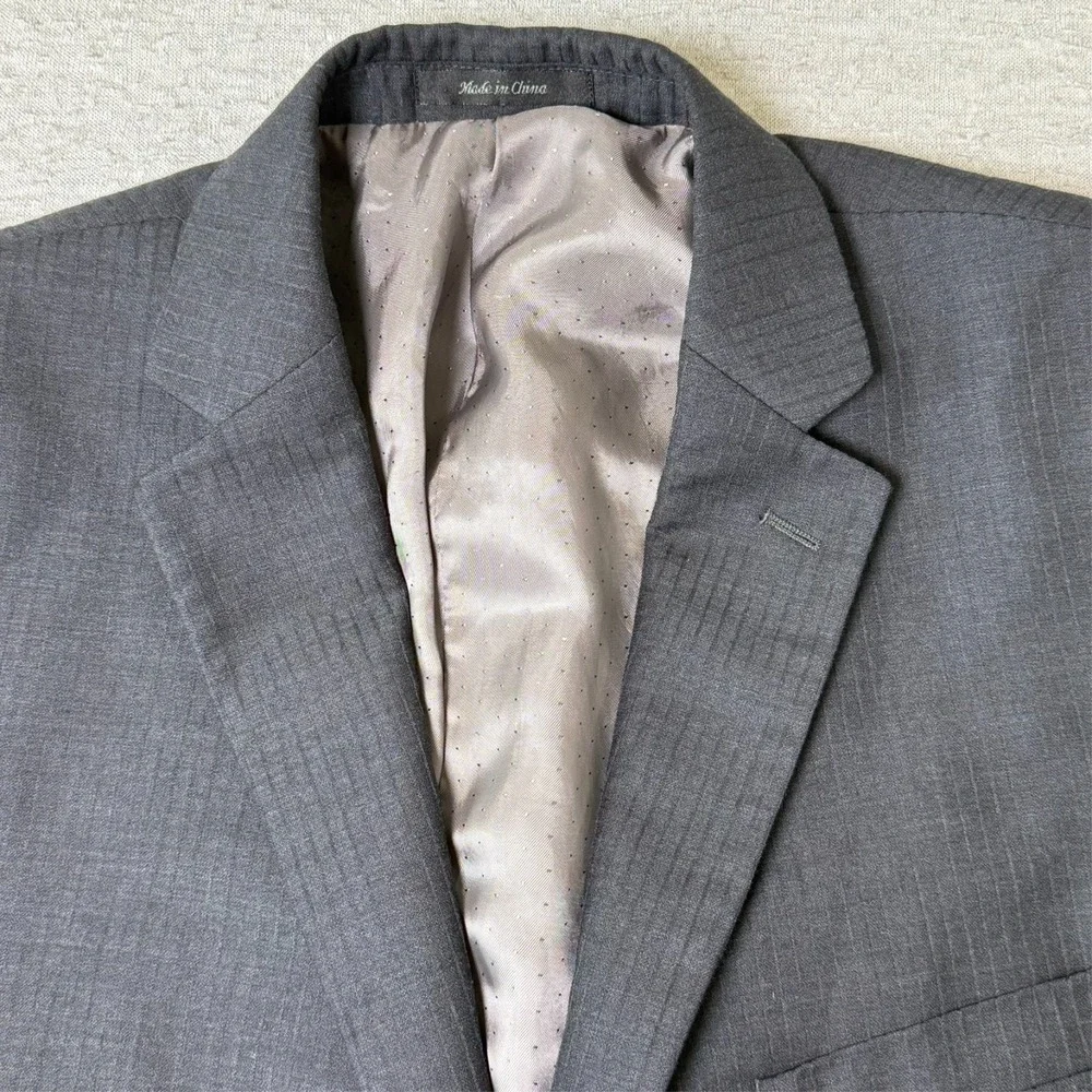 Calvin Klein Men's Blazer Sport Coat 44L‎ Gray Macy's Suit Pinstripe 100% Wool